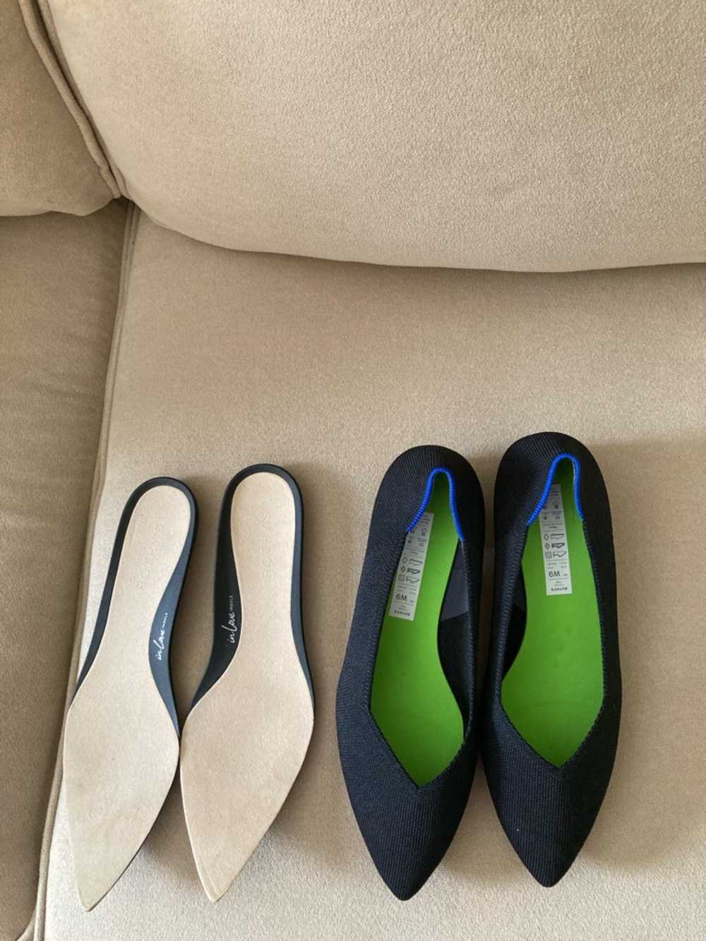 Rothy's Black Pointed Ballet Flats with Blue Accent - Picture 5 of 10